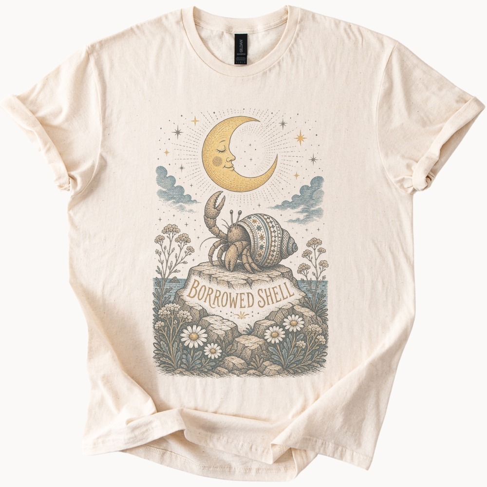 Borrowed Shell Graphic Tee Mystical Moon Botanical Etching